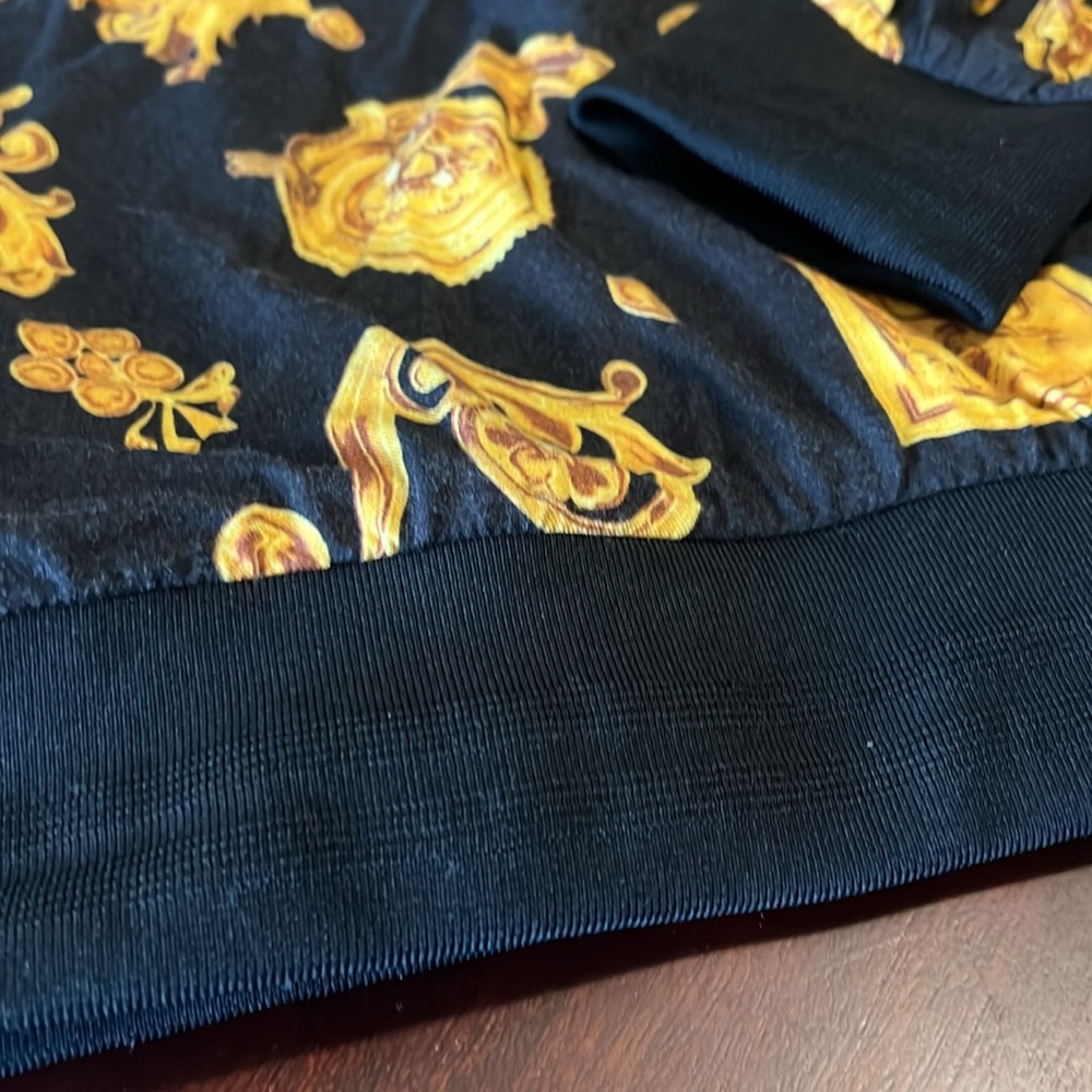 Denim & Flower Black Gold Baroque Print Bomber Jacket Mens Streetwear Zip Up - Picture 9 of 11
